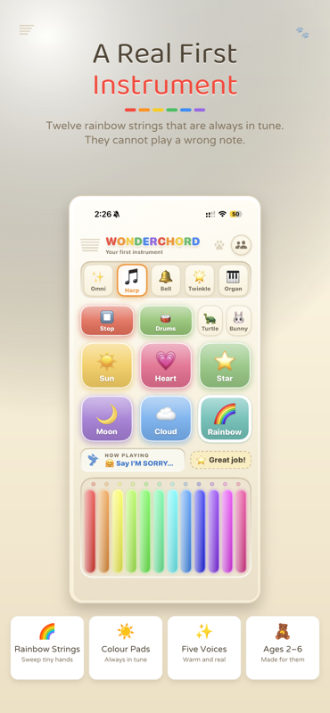 Wonderchord — rainbow strings on an iPad, made for small hands